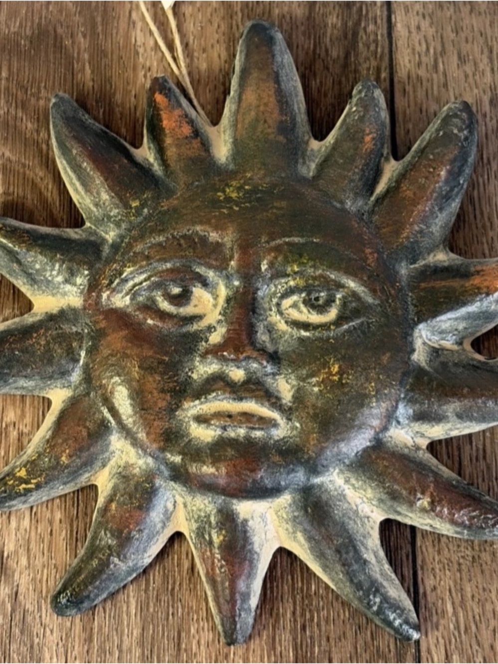 Handmade Celestial Sun Face Chalkware Wall Hanging Décor 6" Home Kitchen